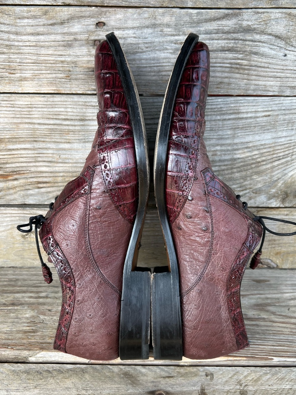 Mezlan Genuine Crocodile Luxury Derby Shoes Burgundy A64065 Men’s 10.5 M RARE - Picture 10 of 16